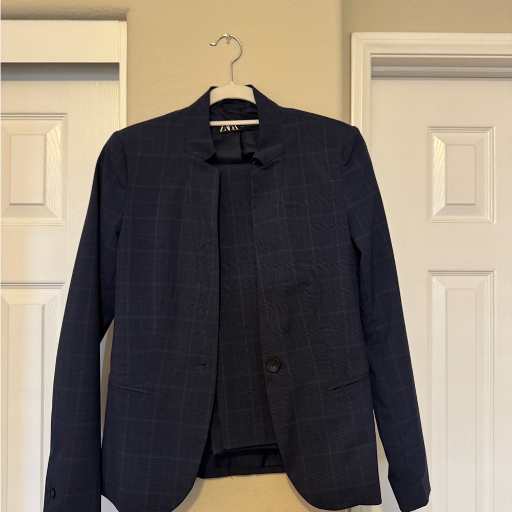 Women’s Zara Dark Blue Checkered Matching Suit